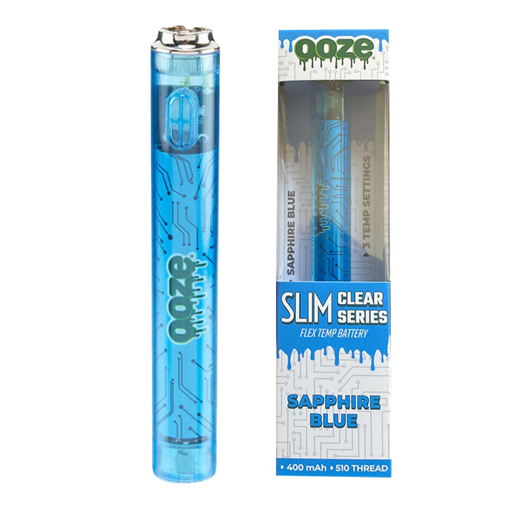 Ooze Slim Clear Series 510 Thread Vape Cart Pen Battery 510 Thread Battery Ooze Sapphire Blue