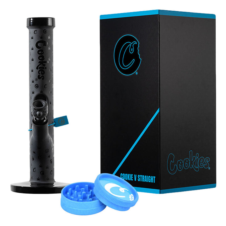 Cookies V Straight Glass Bong & Grinder Set