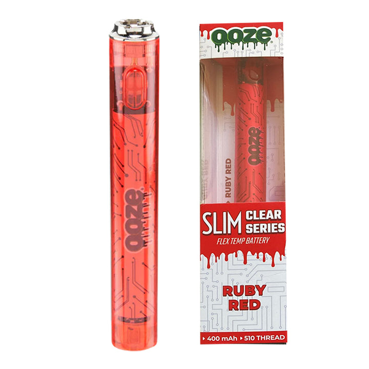Ooze Slim Clear Series 510 Thread Vape Cart Pen Battery 510 Thread Battery Ooze Ruby Red