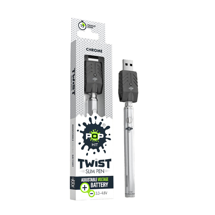 Pop Hit Twist Slim Variable Voltage Vape Cart Pen  VapeBatt Chrome