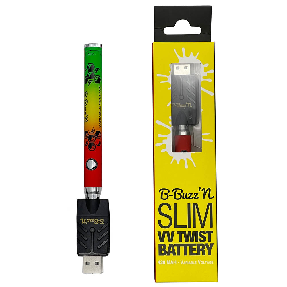 B-buzz'n Slim VV Twist 510 Thread Vape Cart Pen Battery  B-Buzz'n RASTA