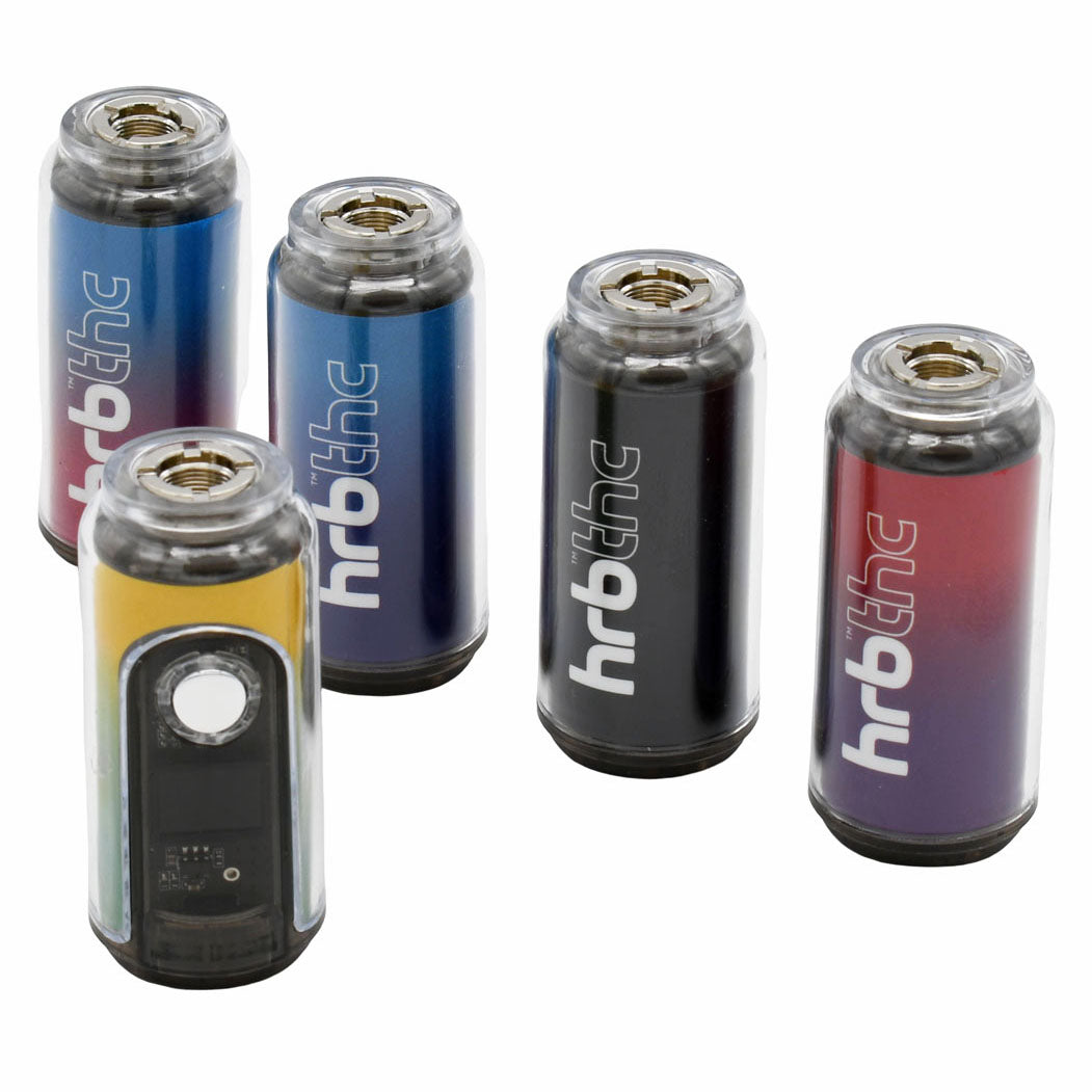 Five hrb-thc Canndy vape batteries on a white background