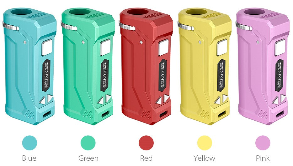 Yocan Uni Pro.  New Colors as of January 2025.  From Left to Right: Blue, Green, Red, Yellow, and Pink.