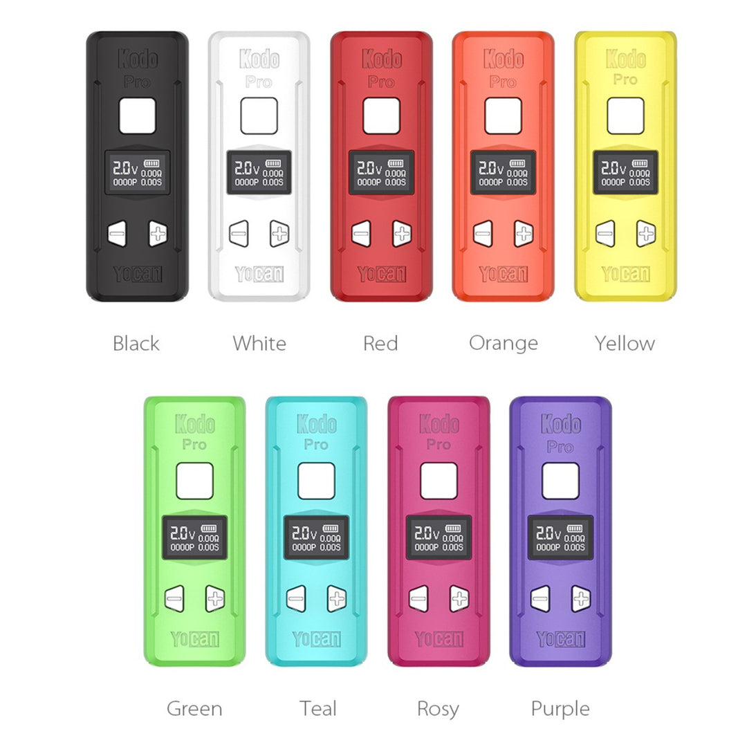 Yocan Kodo Pro 510 Thread Cart Battery shown in all 9 colors
