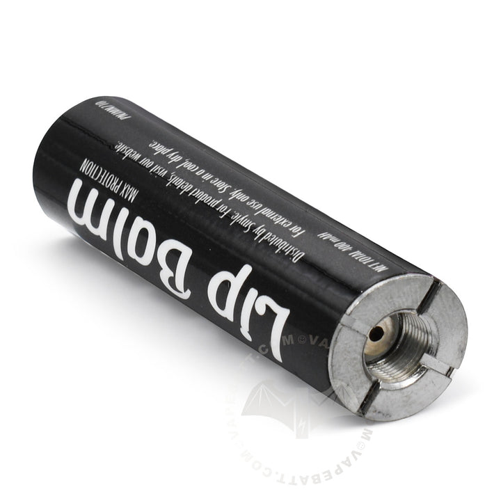 A black cylindrical Penjamin 510 battery with white printed text reading 'Lip Balm', shown on a white background.