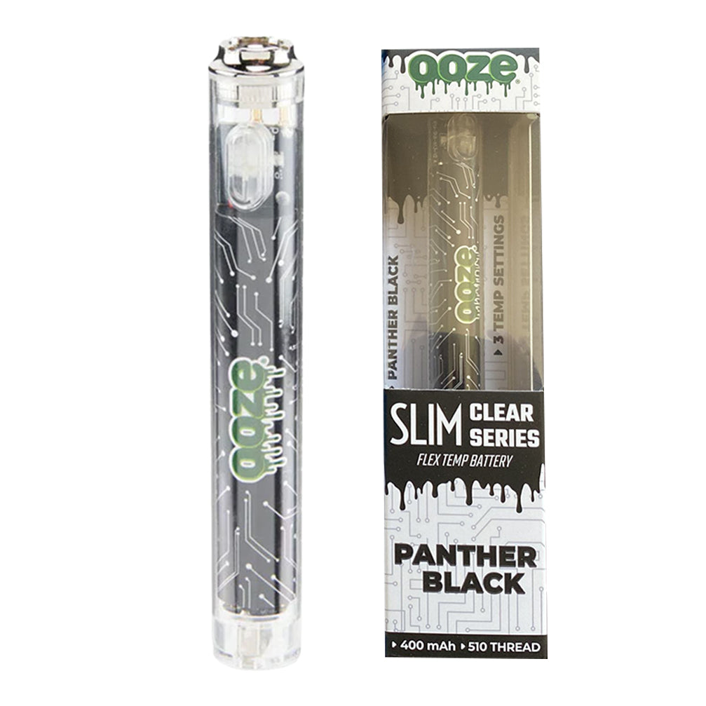 Ooze Slim Clear Series 510 Thread Vape Cart Pen Battery 510 Thread Battery Ooze Panther Black  
