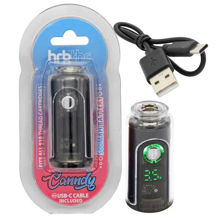 Black HRB Canndy 510 Battery with packaging and USB cable on a white background
