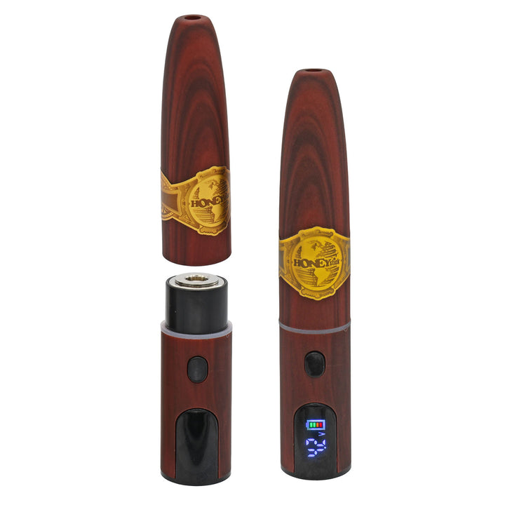 Wooden look vape pen battery with Honeytick brand logo band
