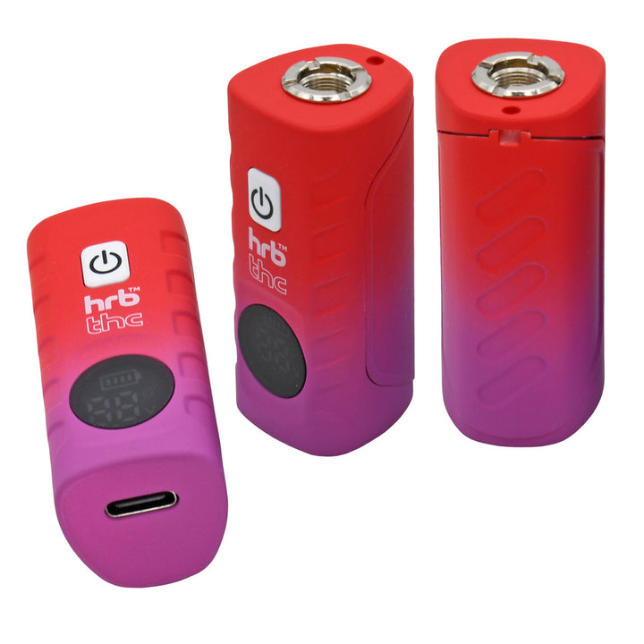 Red and purple gradient Thc Deltaic 510 Battery with 'hrb' branding on a white background