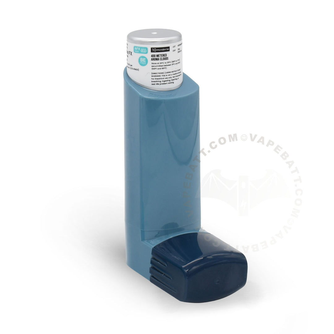 A blue with navy blue cap, Smyle Labs Inhaler shown on a white background