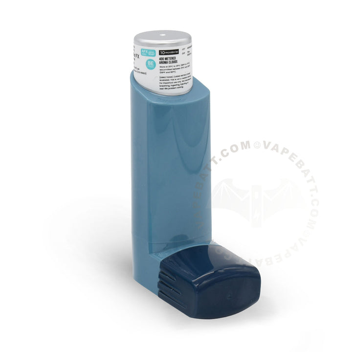 A blue with navy blue cap, Smyle Labs Inhaler shown on a white background