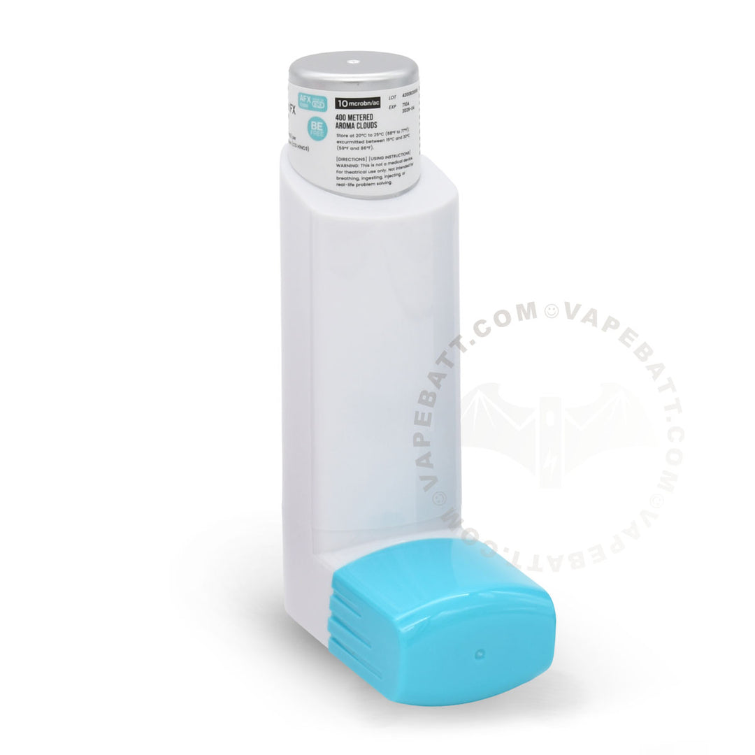 A Penjamin Inhaler vape device with a white body, a silver top cap, and a light blue cover, shown on a white background