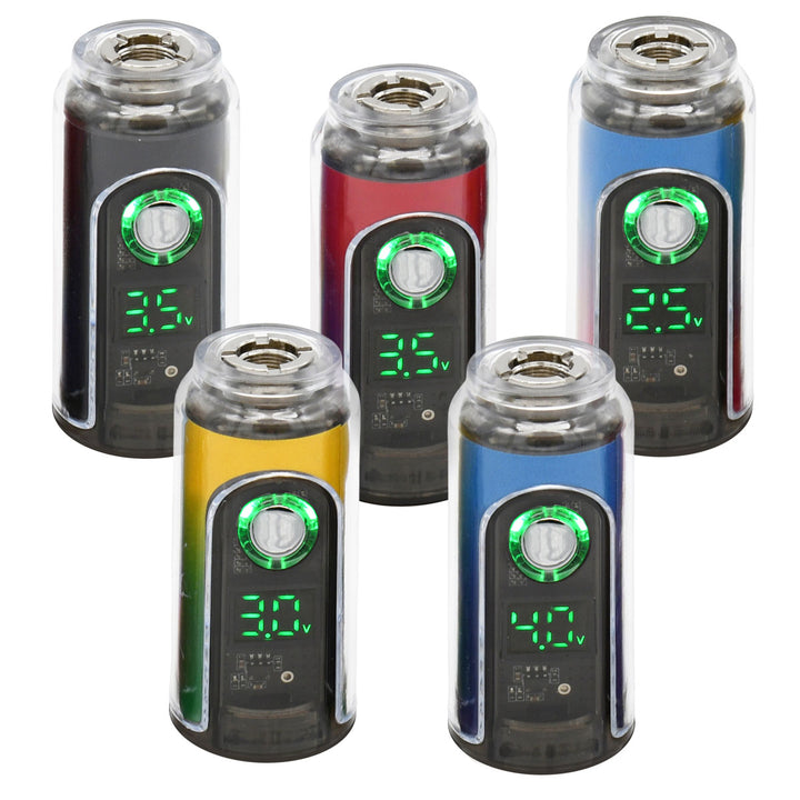 Five HRB Canndy 510 Battery devices with digital displays on a white background