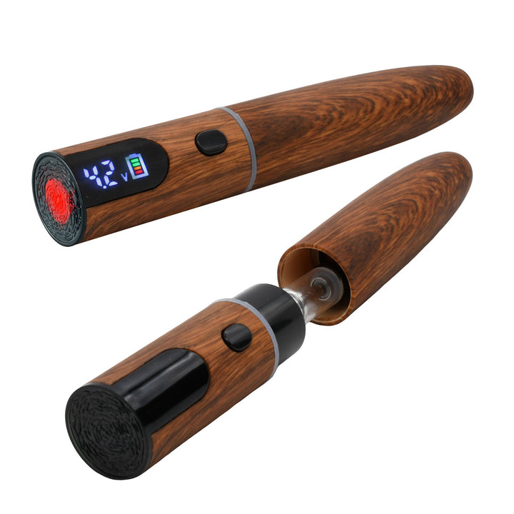 Walnut Ecigar Cartridge Battery - Open with 510 Cartridge / Closed w/ Red 'ASH' LED