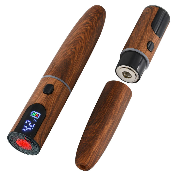 Walnut Ecigar Cartridge Battery - Open with 510 Thread Base / Closed w/ Red 'ASH' LED