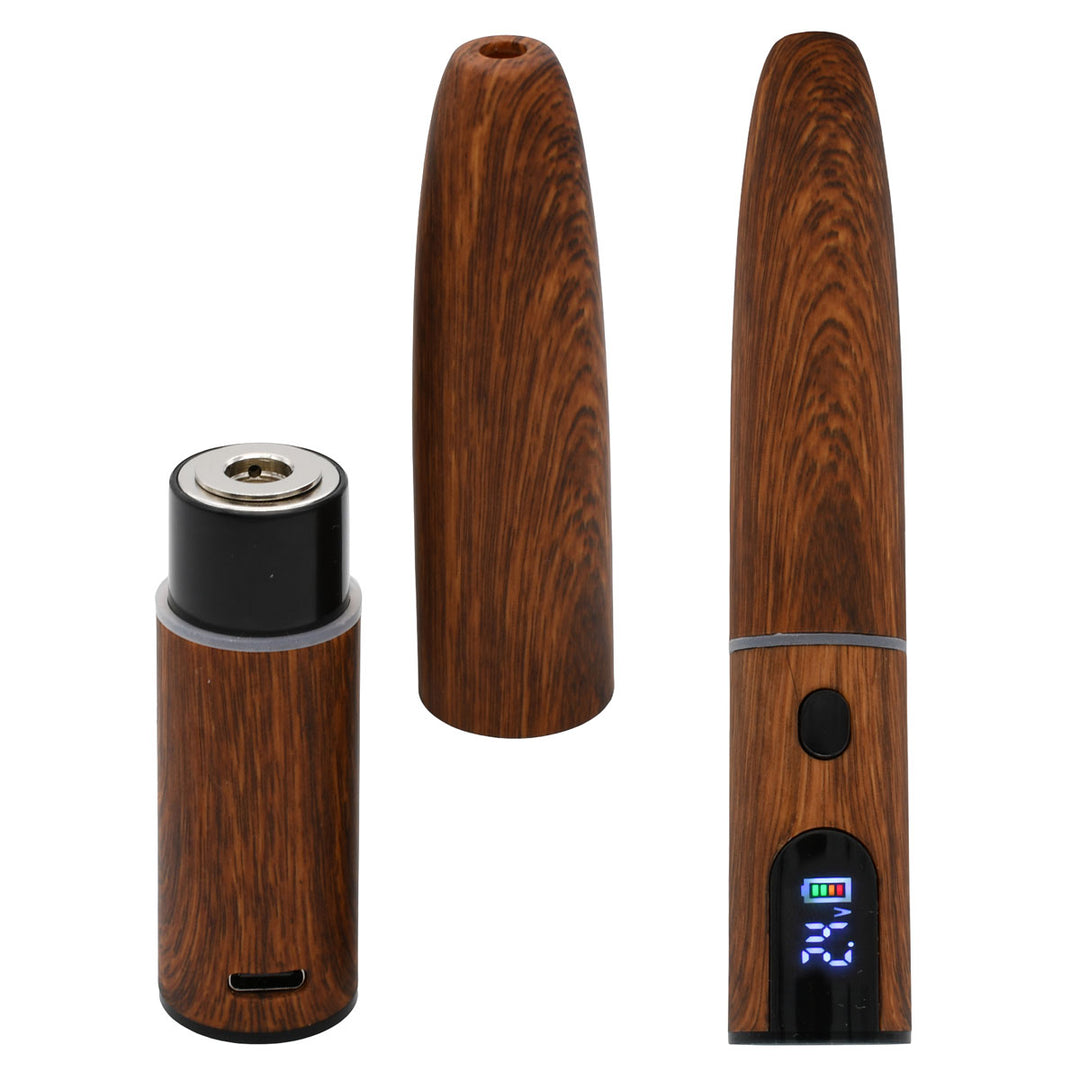 Walnut Ecigar Cartridge Battery open with 510 Thread Base and Closed