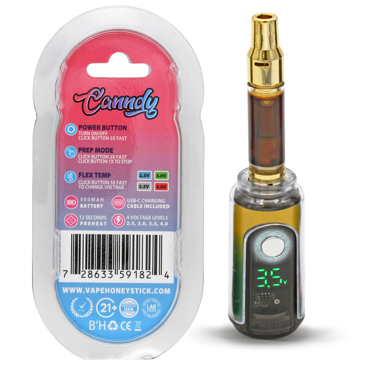 HRB Canndy 510 Battery with oil vape cartridge, shown with 'Candy' packaging on a white background