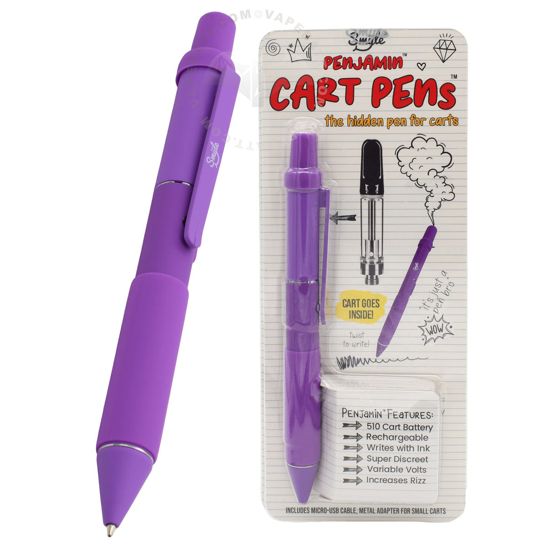 Purple Penjamin Cart Pen, with packaging.