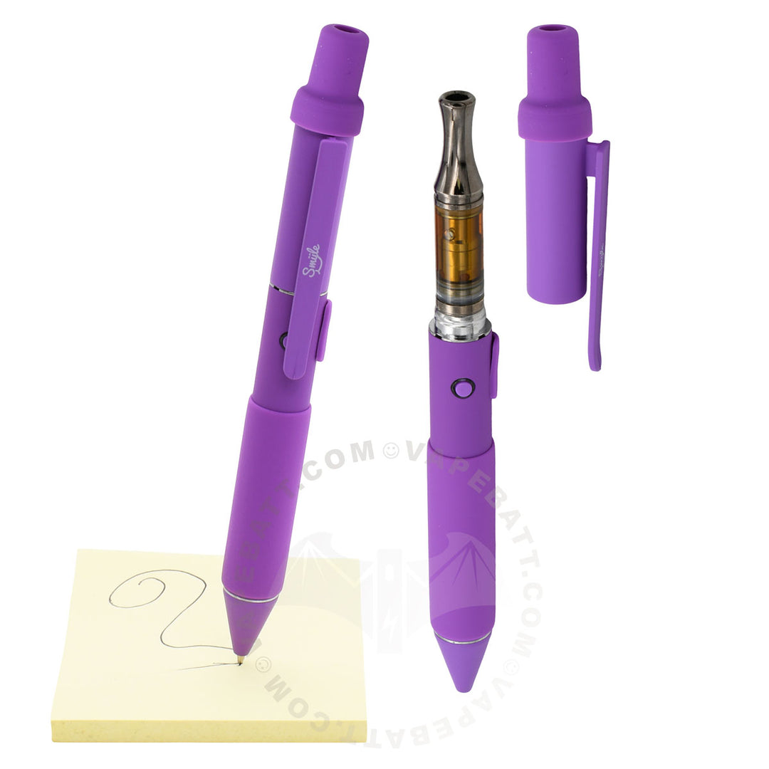 Purple Penjamin Writing Cart Pen, with open cover and 510 cart inserted. 