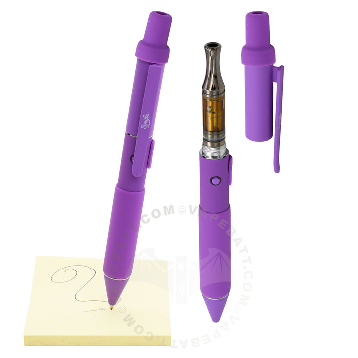 Purple Penjamin Writing Cart Pen, with open cover and 510 cart inserted. 