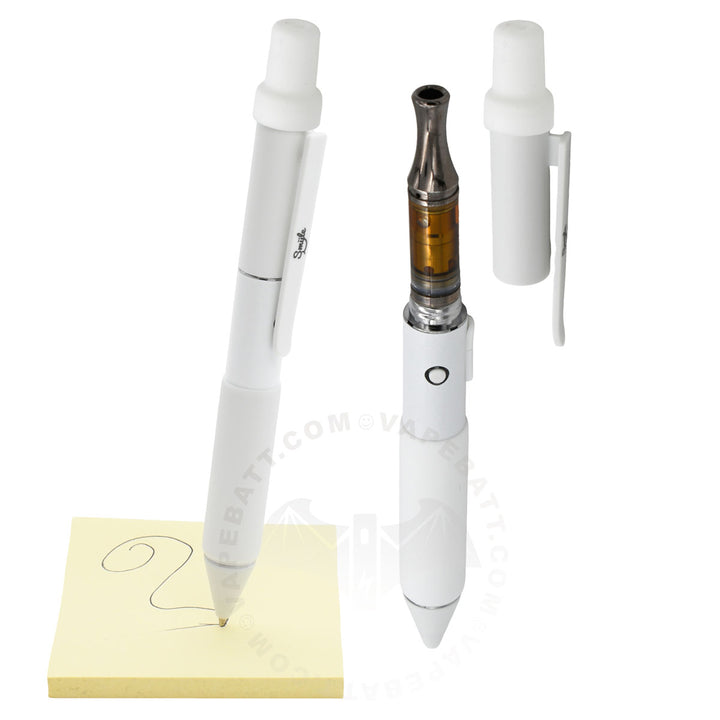 Penjamin Writing Cart Pen white color option, with open cover and 510 cart inserted. 