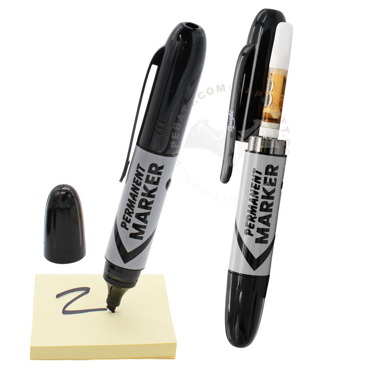 Silver Writing Permanent Marker, next to open Penjamin Cart Pen with Mounted Cartridge