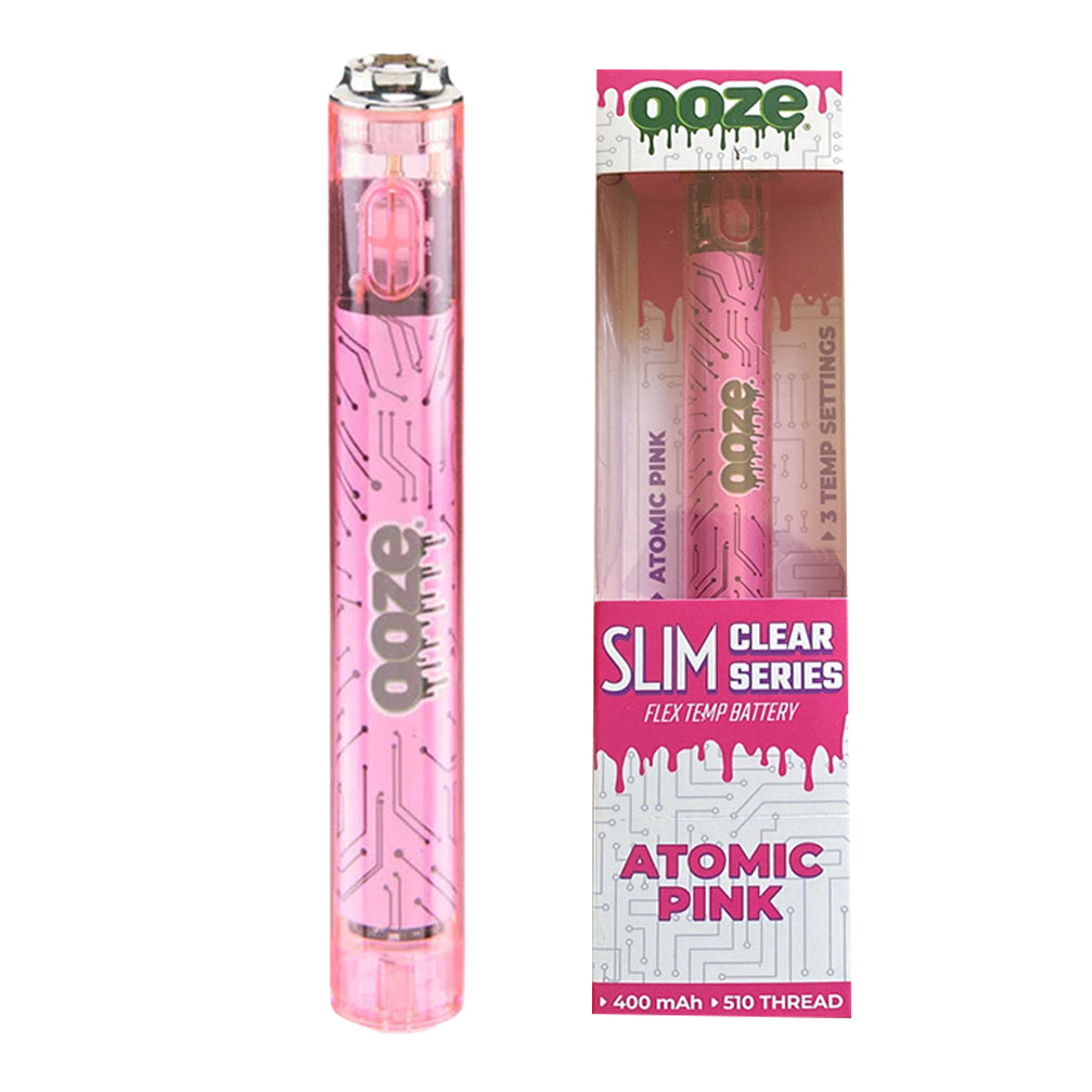 Ooze Slim Clear Series 510 Thread Vape Cart Pen Battery 510 Thread Battery Ooze Atomic Pink  