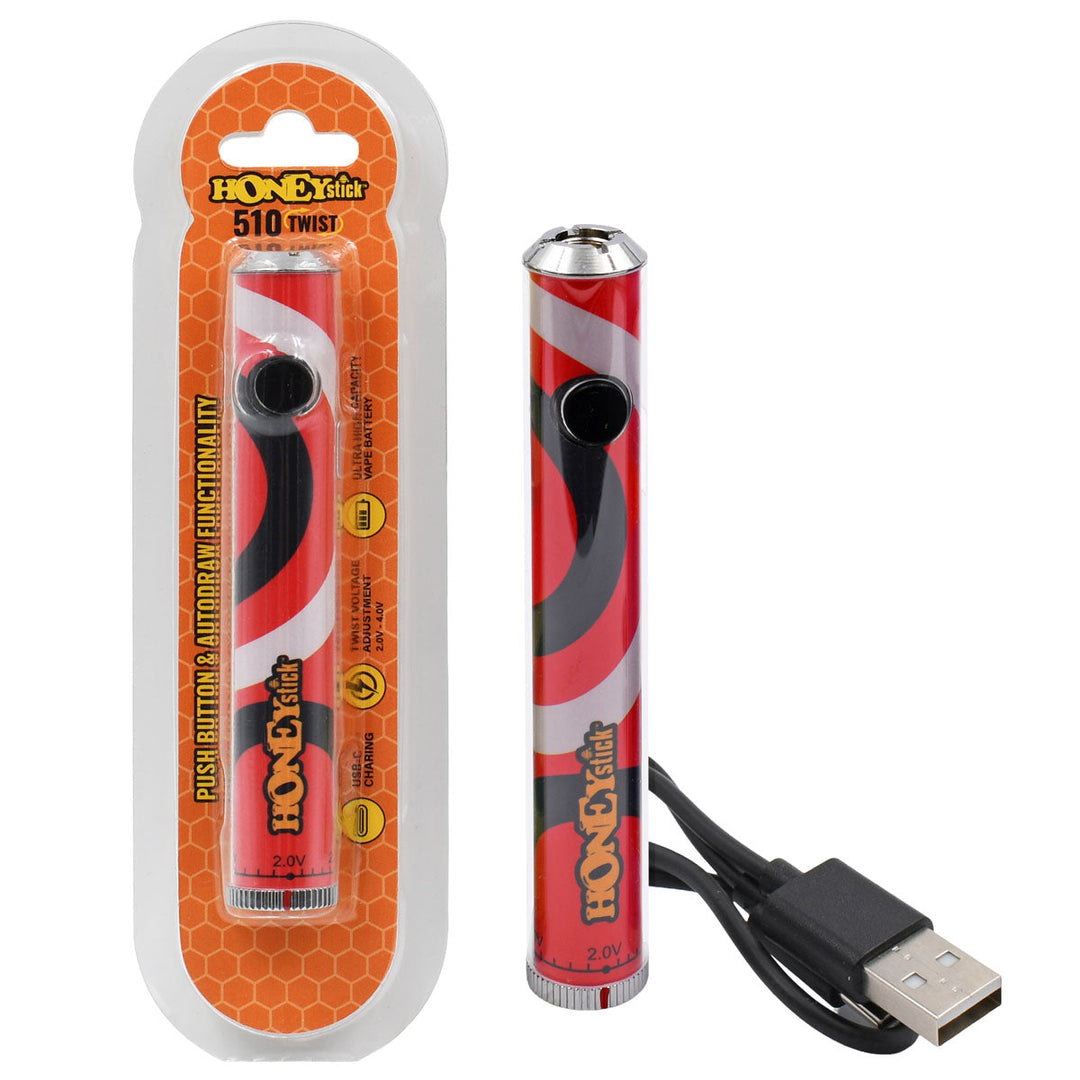 Honeystick Twist - A Push Button & Auto Draw 510 Thread Vape Cart Pen Battery