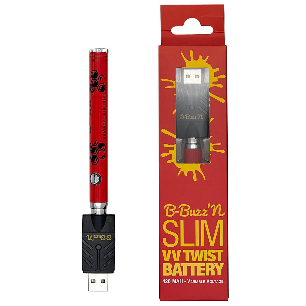 B-buzz'n Slim VV Twist 510 Thread Vape Cart Pen Battery  B-Buzz'n RED  