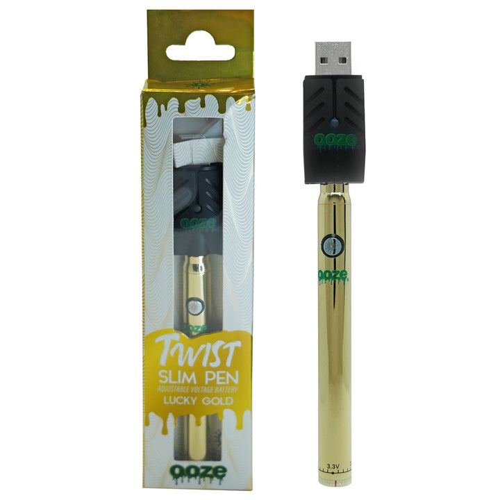 Ooze Slim Twist Variable Voltage Vape Pen Battery  Ooze Lucky Gold  