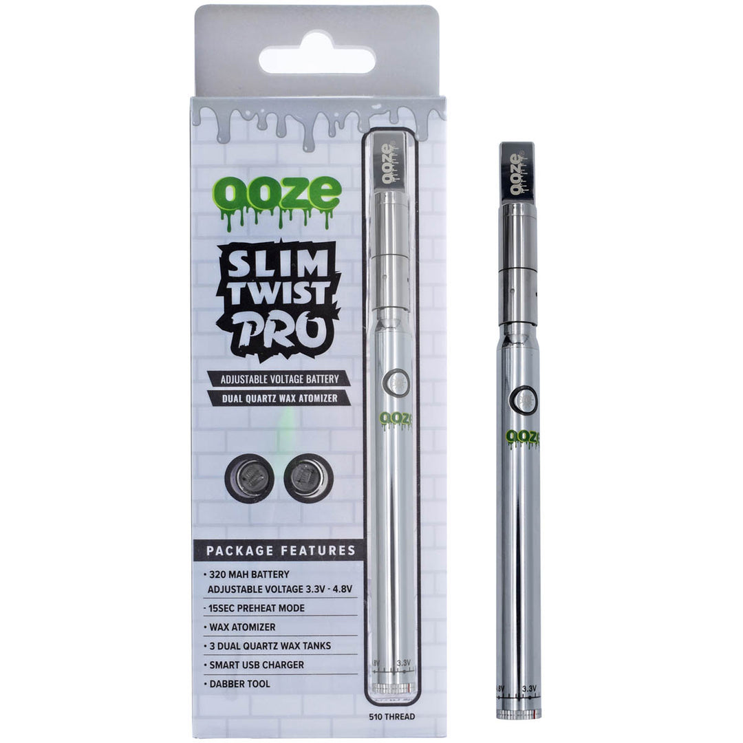 Ooze Slim Twist Pro Vape Cart Pen Starter Kit Wax Pen Ooze Cosmic Chrome  