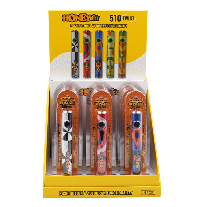 Honeystick Twist - A Push Button & Auto Draw 510 Thread Vape Cart Pen Battery