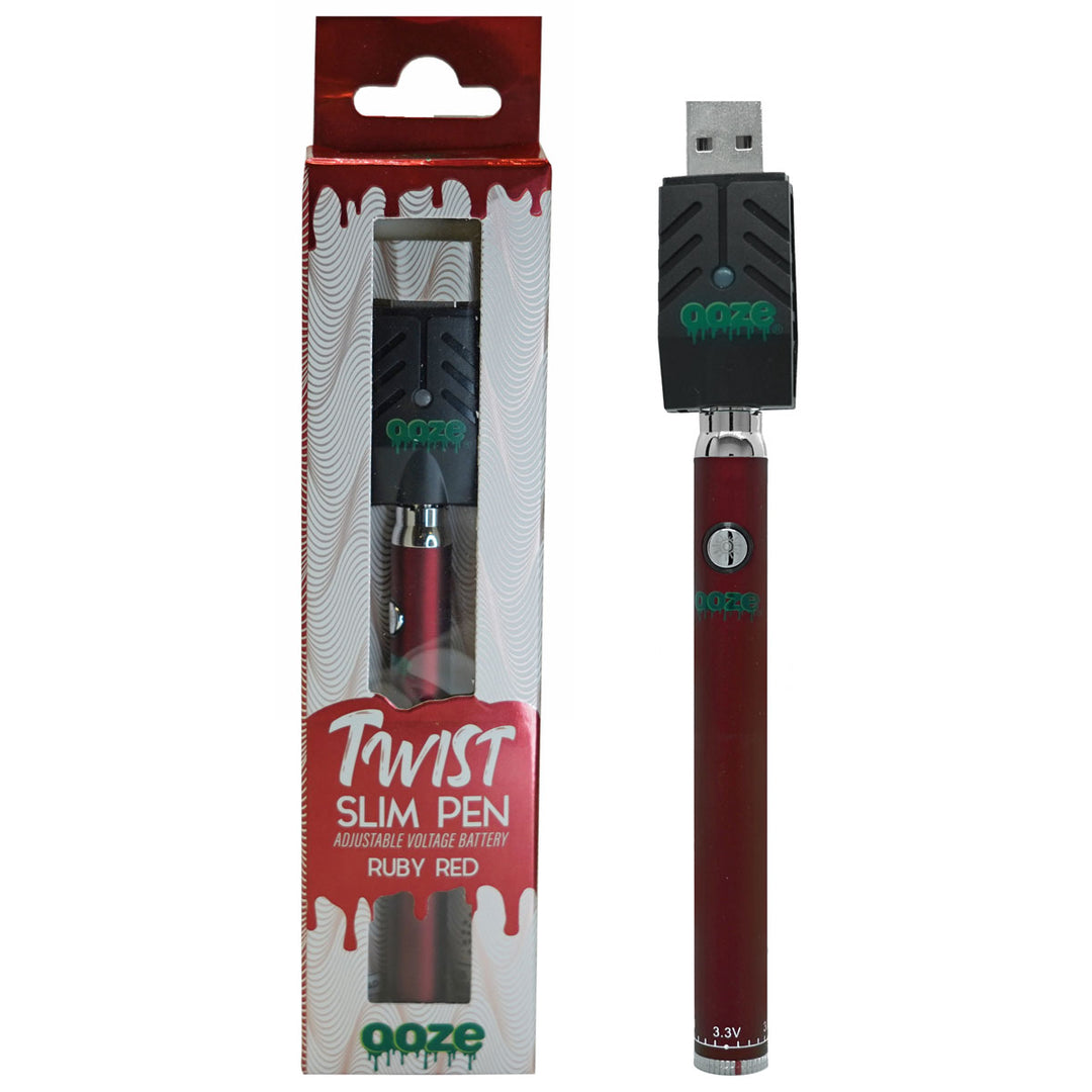 Ooze Slim Twist Variable Voltage Vape Pen Battery  Ooze Ruby Red  