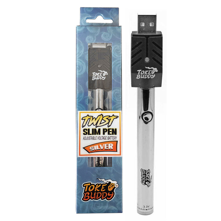 Toke Buddy Twist 510 Thread Vape Cart Pen Battery Vapor Batteries Toke Buddy Silver  