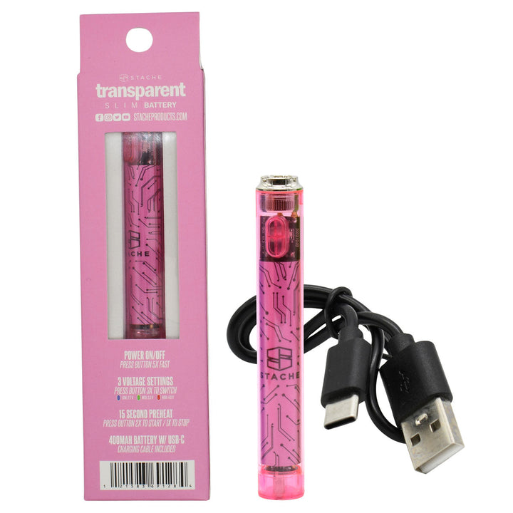 Transparent 510 Thread Battery by Stache 510 Thread Battery Stache PINK  