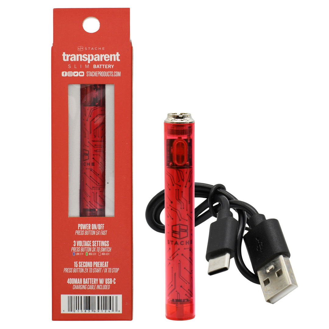 Transparent 510 Thread Battery by Stache 510 Thread Battery Stache RED  